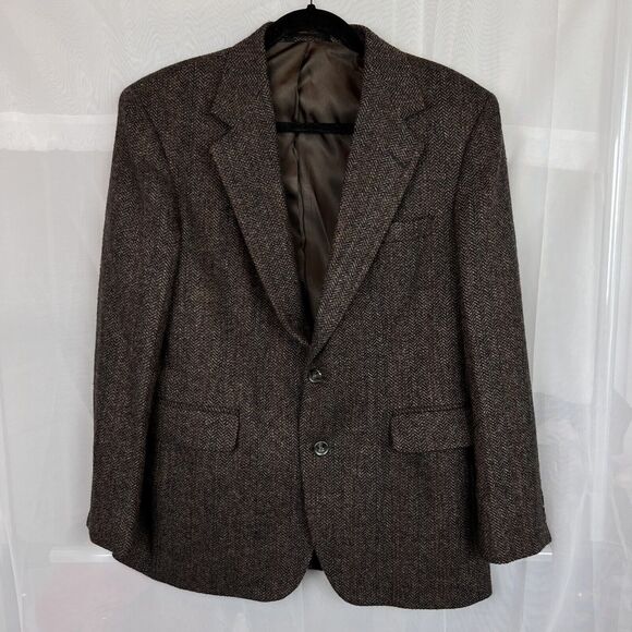 Haggar Imperial 100% wool Tweed Size 40s Blazer Menswear Two Button herringbone - Picture 3 of 13